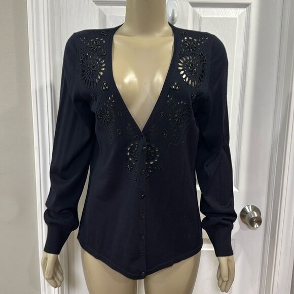 Sweaters - ESCADA BEADED CASHMERE BLEND CARDIGAN XL BLACK.